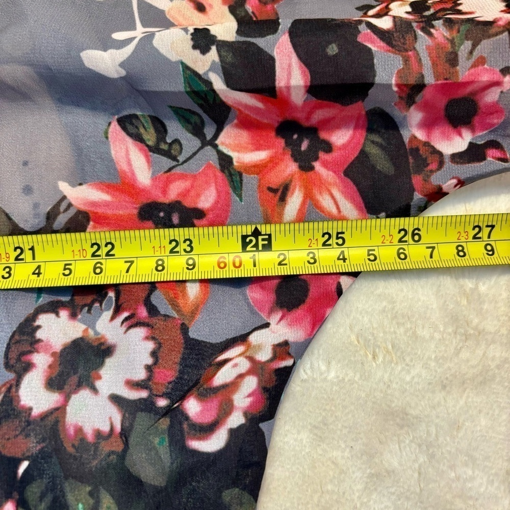 Open Cardigan Blouse Large Grey Floral Pink Gold Peach Sheer Mandarin - Picture 13 of 14